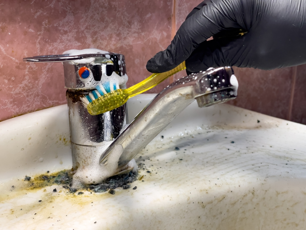 close up,of,a,person,wearing,black,gloves,cleaning,a,dirty